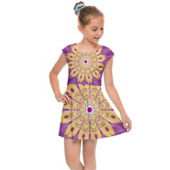 Mandala Stained Flower Drawing Kids  Cap Sleeve Dress by Wegoenart