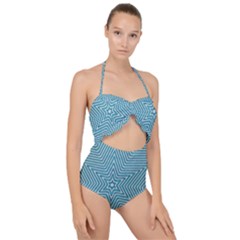 Lines Blue Repeating Textile Scallop Top Cut Out Swimsuit by Wegoenart