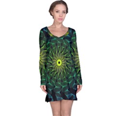 Abstract Ribbon Green Blue Hues Long Sleeve Nightdress by Wegoenart