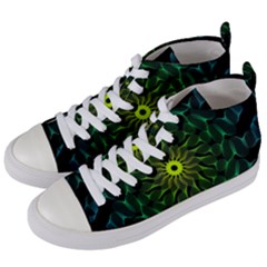 Abstract Ribbon Green Blue Hues Women s Mid-top Canvas Sneakers by Wegoenart