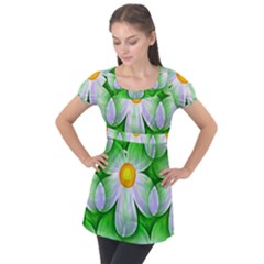 Seamless Repeating Tiling Tileable Flowers Puff Sleeve Tunic Top by Wegoenart