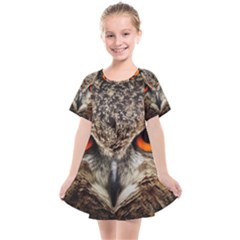 Owl Bird Eyes Eagle Owl Birds Kids  Smock Dress by Wegoenart