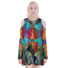 Background Sci Fi Fantasy Colorful Velvet Long Sleeve Shoulder Cutout Dress by Wegoenart
