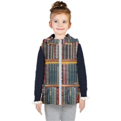 Books Library Bookshelf Bookshop Kids  Hooded Puffer Vest by Wegoenart