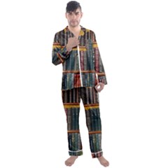 Books Library Bookshelf Bookshop Men s Satin Pajamas Long Pants Set by Wegoenart