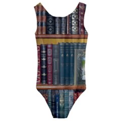 Books Library Bookshelf Bookshop Kids  Cut-out Back One Piece Swimsuit by Wegoenart