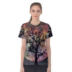 Full Moon Silhouette Tree Night Women s Cotton Tee