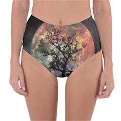 Full Moon Silhouette Tree Night Reversible High-Waist Bikini Bottoms