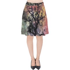 Full Moon Silhouette Tree Night Velvet High Waist Skirt