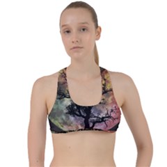 Full Moon Silhouette Tree Night Criss Cross Racerback Sports Bra by Wegoenart