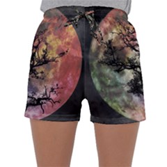 Full Moon Silhouette Tree Night Sleepwear Shorts