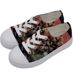 Full Moon Silhouette Tree Night Kids  Low Top Canvas Sneakers