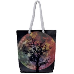 Full Moon Silhouette Tree Night Full Print Rope Handle Tote (Small)