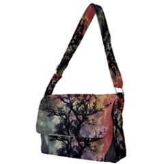 Full Moon Silhouette Tree Night Full Print Messenger Bag