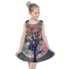 Full Moon Silhouette Tree Night Kids  Summer Dress