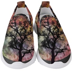 Full Moon Silhouette Tree Night Kids  Slip On Sneakers