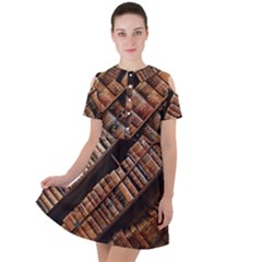 Books Bookshelf Classic Collection Short Sleeve Shoulder Cut Out Dress  by Wegoenart