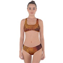 Orange Warm Hues Fractal Chaos Criss Cross Bikini Set