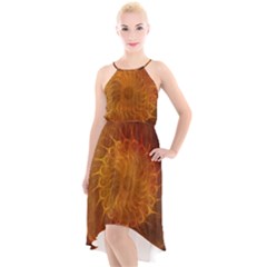 Orange Warm Hues Fractal Chaos High-low Halter Chiffon Dress  by Wegoenart