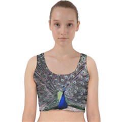 Peacock Bird Feather Plumage Green Velvet Racer Back Crop Top by Wegoenart