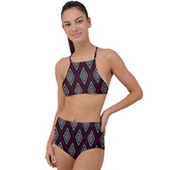 Colorful Diamonds Variation 1 High Waist Tankini Set by bloomingvinedesign