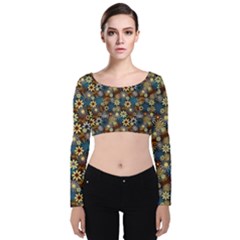 Daisies Variation 1 Velvet Long Sleeve Crop Top by bloomingvinedesign