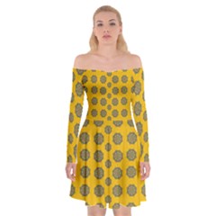 Sensational Stars On Incredible Yellow Off Shoulder Skater Dress by pepitasart