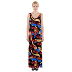 Fighting Crabbies Pattern Thigh Split Maxi Dress by bloomingvinedesign