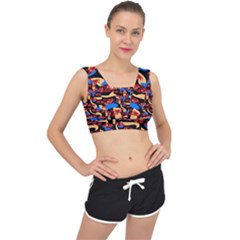 Fighting Crabbies Pattern V-back Sports Bra by bloomingvinedesign