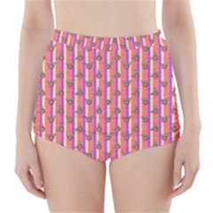 Pink Stripe & Roses High-waisted Bikini Bottoms by charliecreates
