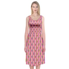 Pink Stripe & Roses Midi Sleeveless Dress by charliecreates