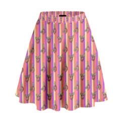 Pink Stripe & Roses High Waist Skirt by charliecreates