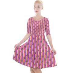 Pink Stripe & Roses Quarter Sleeve A-line Dress by charliecreates