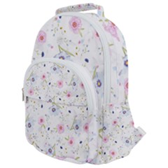 Pink Blue Flowers Pattern                     Rounded Multi Pocket Backpack by LalyLauraFLM