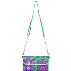 Purple Shapes On A Green Background                         Mini Crossbody Handbag by LalyLauraFLM