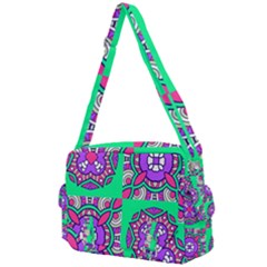 Purple Shapes On A Green Background                      Buckle Multifunction Bag