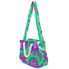 Purple Shapes On A Green Background                      Rope Handles Shoulder Strap Bag by LalyLauraFLM