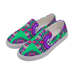 Purple Shapes On A Green Background                     Women s Canvas Slip Ons by LalyLauraFLM