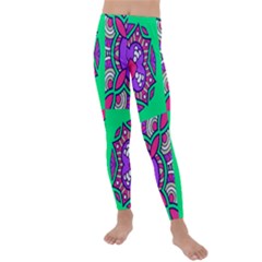 Purple Shapes On A Green Background                       Kids  Lightweight Velour Leggings by LalyLauraFLM