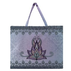 Abstract Decorative Floral Design, Mandala Zipper Large Tote Bag by FantasyWorld7