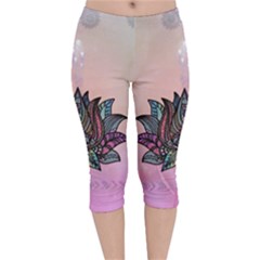 Abstract Decorative Floral Design, Mandala Velvet Capri Leggings  by FantasyWorld7