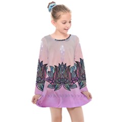 Abstract Decorative Floral Design, Mandala Kids  Long Sleeve Dress by FantasyWorld7