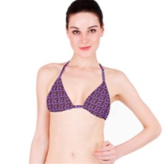 Lazy Cat Floral Pattern Lilac Polka Bikini Top by snowwhitegirl