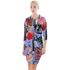 Vintage Girls Floral Collage Quarter Sleeve Hood Bodycon Dress