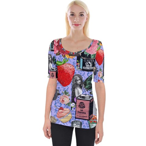 Vintage Girls Floral Collage Wide Neckline Tee by snowwhitegirl