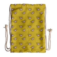 Zodiac Bat Pink Yellow Drawstring Bag (large) by snowwhitegirl