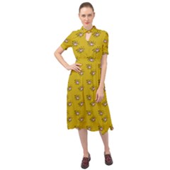 Zodiac Bat Pink Yellow Keyhole Neckline Chiffon Dress