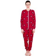 Zodiac Bat Pink Red Onepiece Jumpsuit (ladies)  by snowwhitegirl