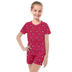 Zodiac Bat Pink Red Kids  Mesh Tee And Shorts Set