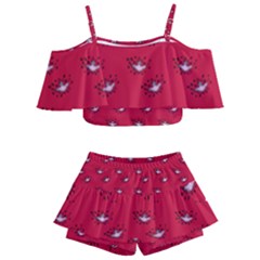 Zodiac Bat Pink Red Kids  Off Shoulder Skirt Bikini by snowwhitegirl